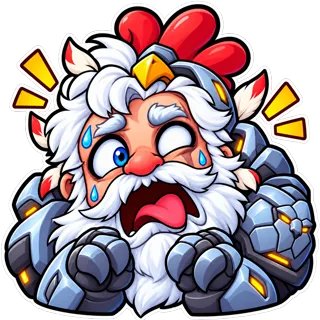 Emote do Rein Galinha, apavorado e com crista de galo.